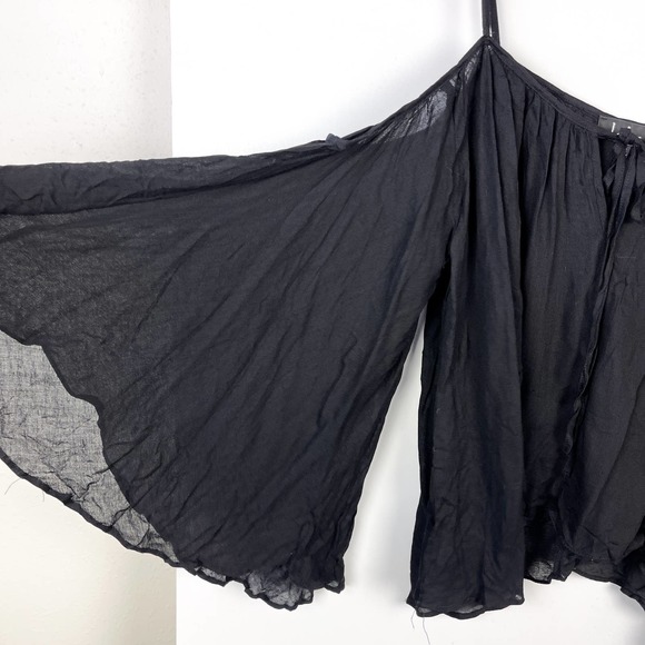Lulus XS Cold Shoulder Batwing Chiffon Draped Top Blouse Black - Picture 2 of 9